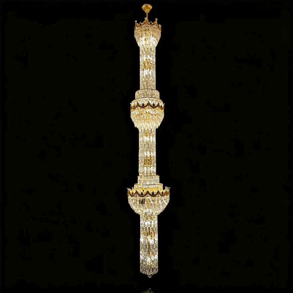 Luxury Majesty Grand Crown Top Cascading Long Tiered Crystal Chandelier - D19.7"*H113.4" (D50cm*H288cm)Warm LightManorlights