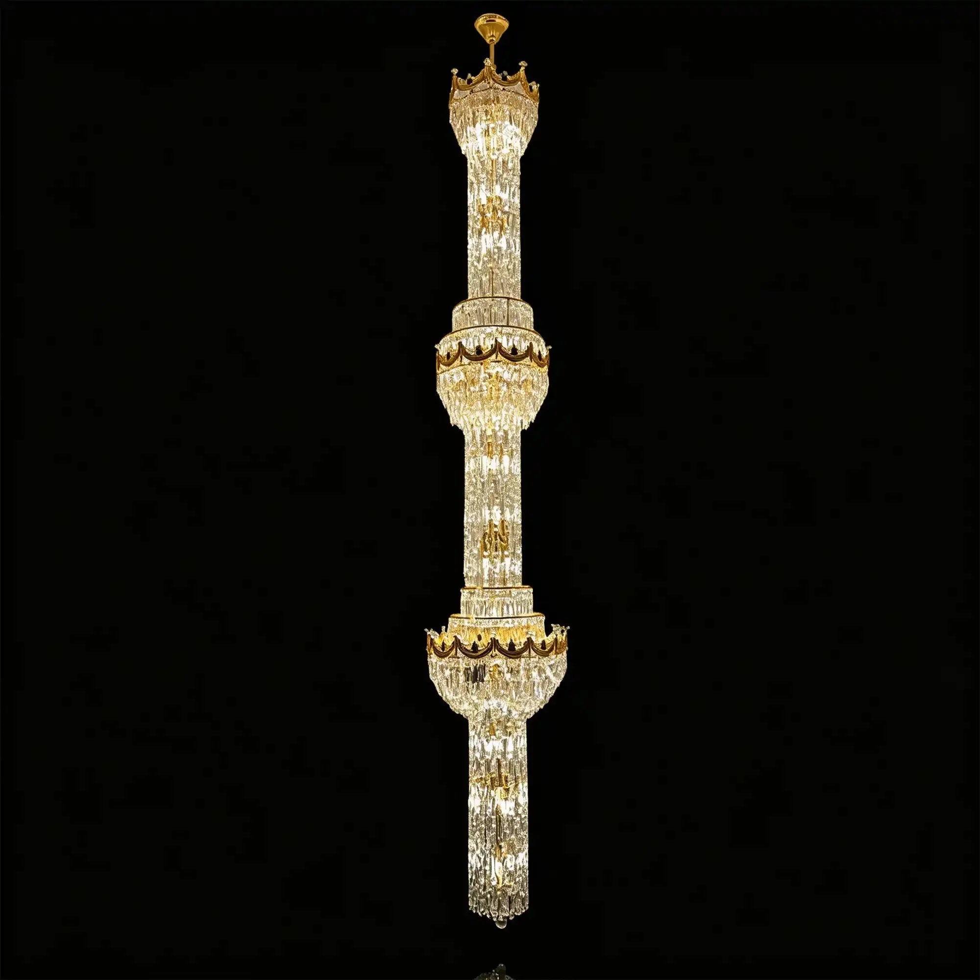 Luxury Majesty Grand Crown Top Cascading Long Tiered Crystal Chandelier - D19.7"*H113.4" (D50cm*H288cm)Warm LightManorlights