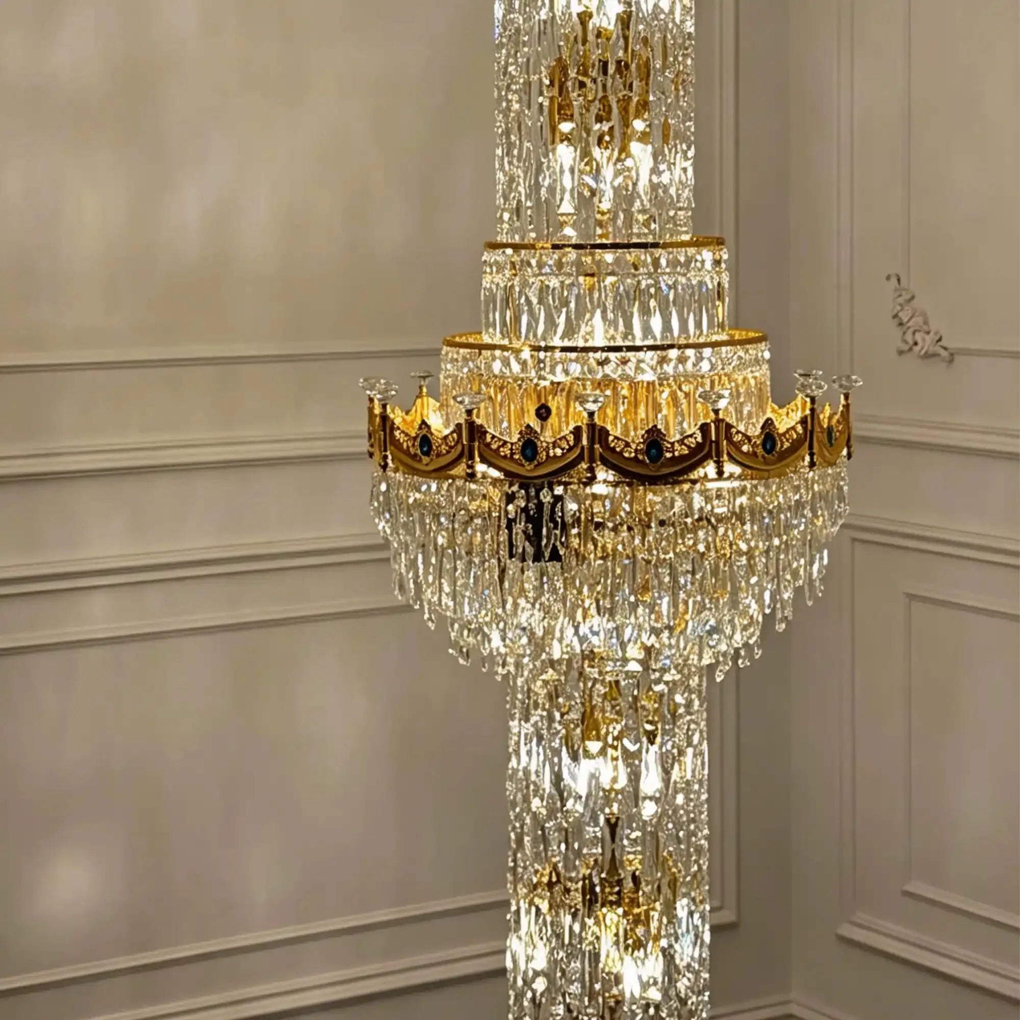 Luxury Majesty Grand Crown Top Cascading Long Tiered Crystal Chandelier - D23.62"*H137.80" (D60cm*H350cm)Warm LightManorlights