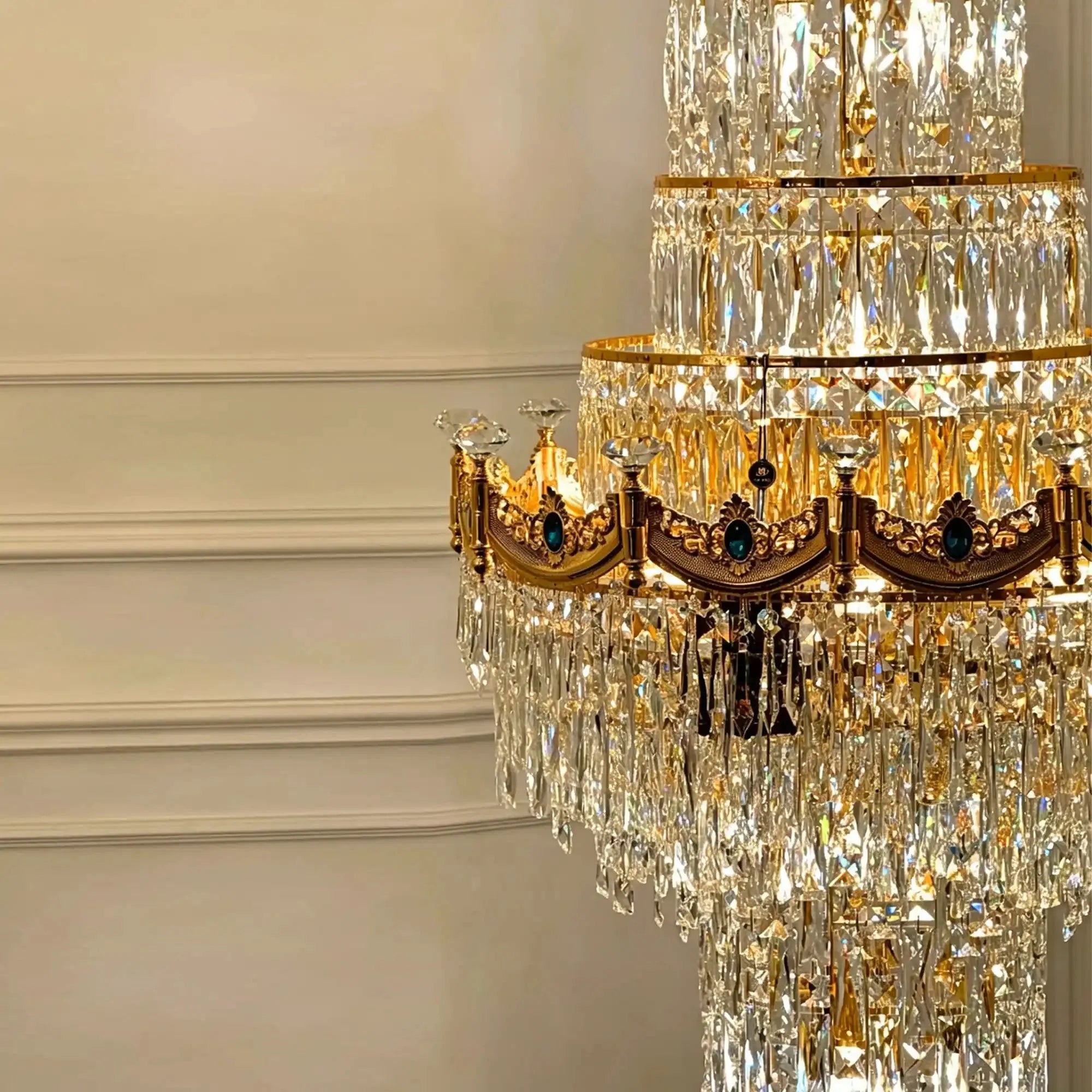 Luxury Majesty Grand Crown Top Cascading Long Tiered Crystal Chandelier - D23.62"*H137.80" (D60cm*H350cm)Warm LightManorlights