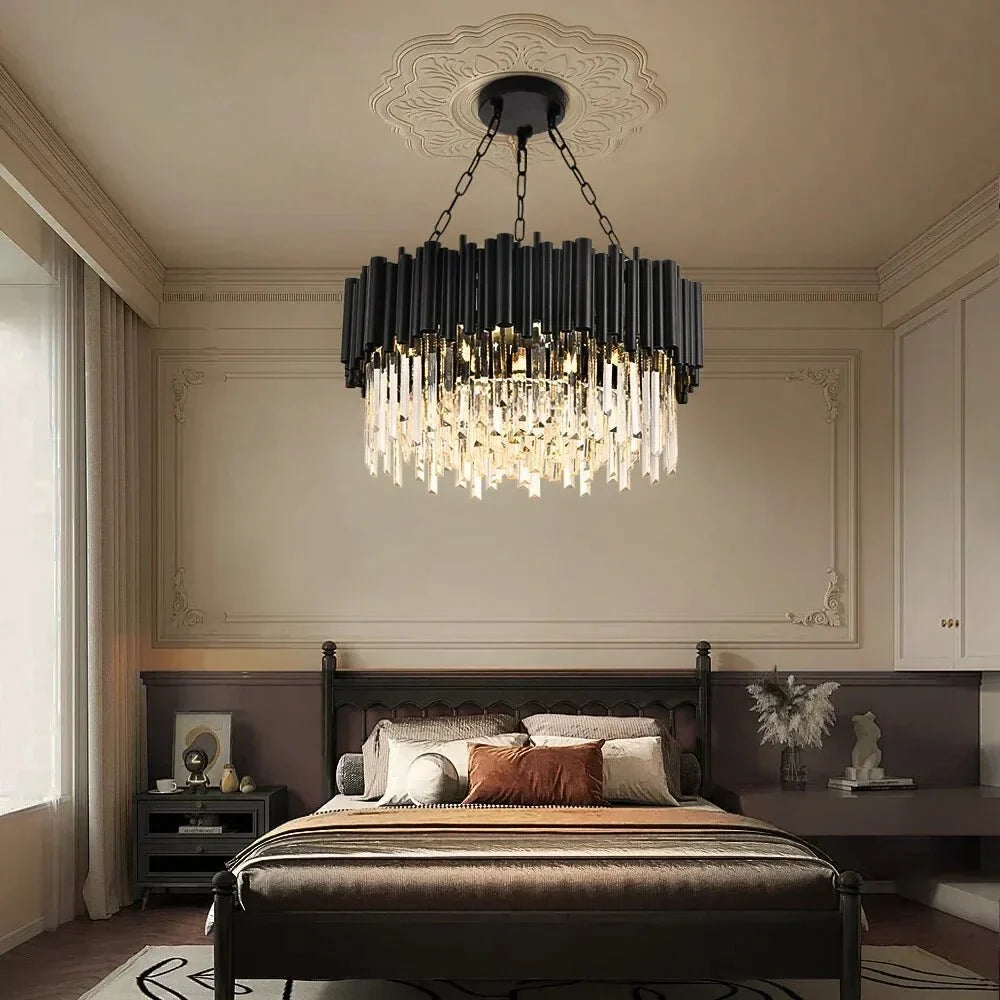 Luxury Modern Living Room Black Crystal Light Fixture - W17.7‘’×H15''Manorlights