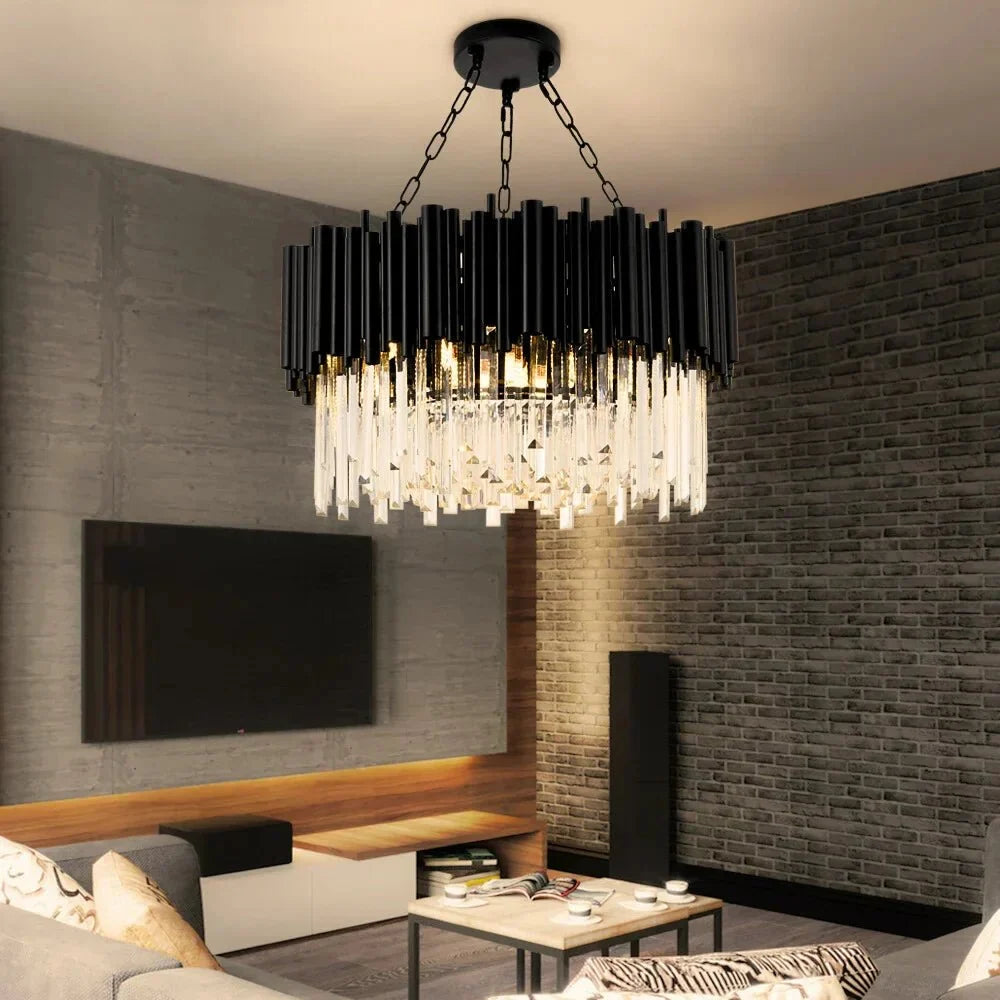 Luxury Modern Living Room Black Crystal Light Fixture - W17.7‘’×H15''Manorlights