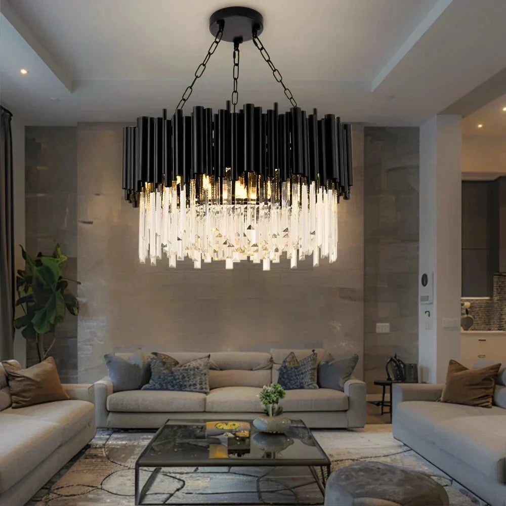 Luxury Modern Living Room Black Crystal Light Fixture - W17.7‘’×H15''Manorlights