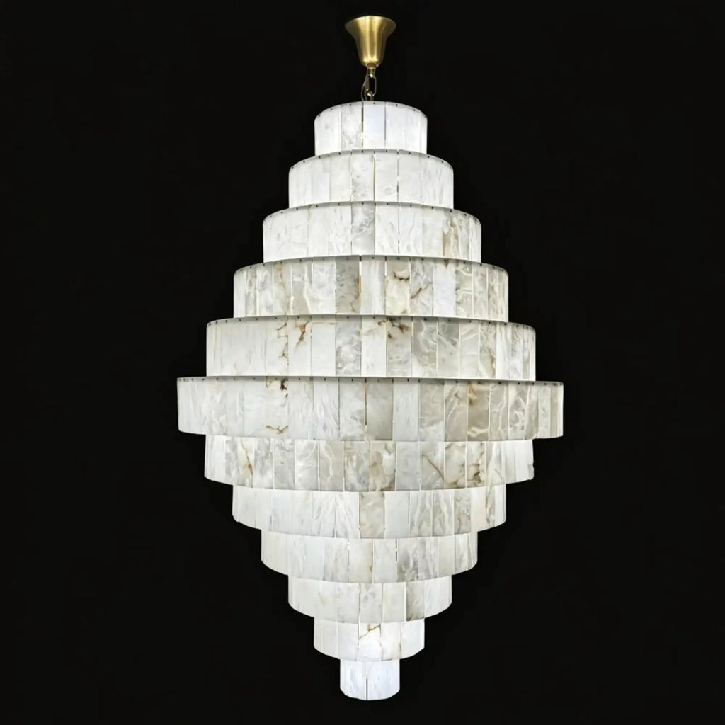 Luxury Sculpted Pyramid-Tier Alabaster Chandelier for High Ceiling - D48.03"*H44.09"(D122cm*H112cm)/85kgWarm Light 3000KManorlights