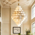Luxury Sculpted Pyramid-Tier Alabaster Chandelier for High Ceiling - D48.03"*H44.09"(D122cm*H112cm)/85kgWarm Light 3000KManorlights