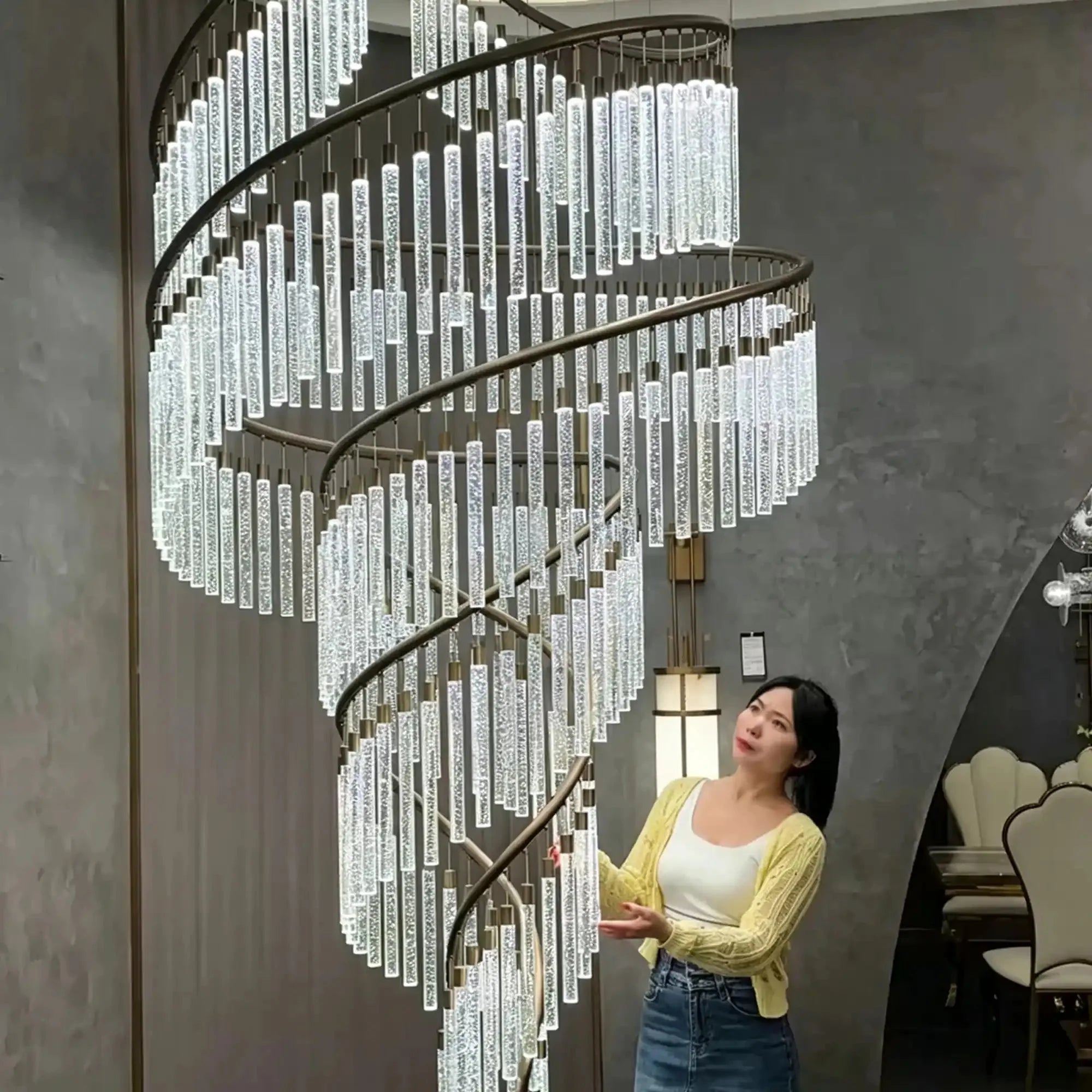 Luxury Spiral Bubble Crystal Chandelier for High Ceiling - CustomWarm LightManorlights