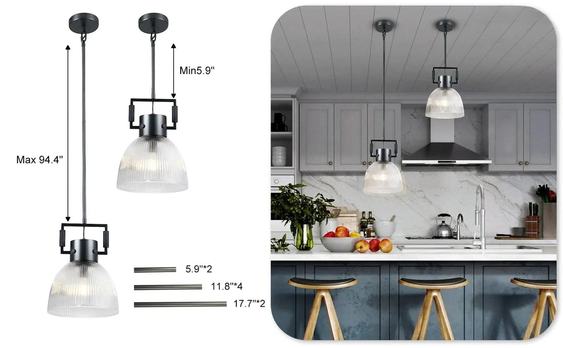 MACHINIST PRISMATIC CLOCHE PENDANT 10", 14", 18"-pendant light-Manorlights