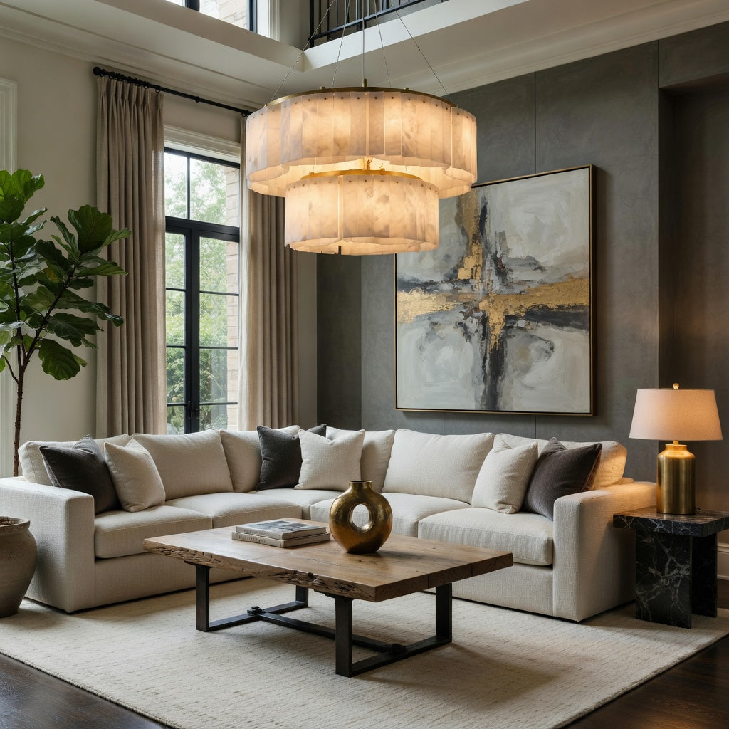 Oakley Two-Tier Layered Alabaster Chandelier by Manorlights