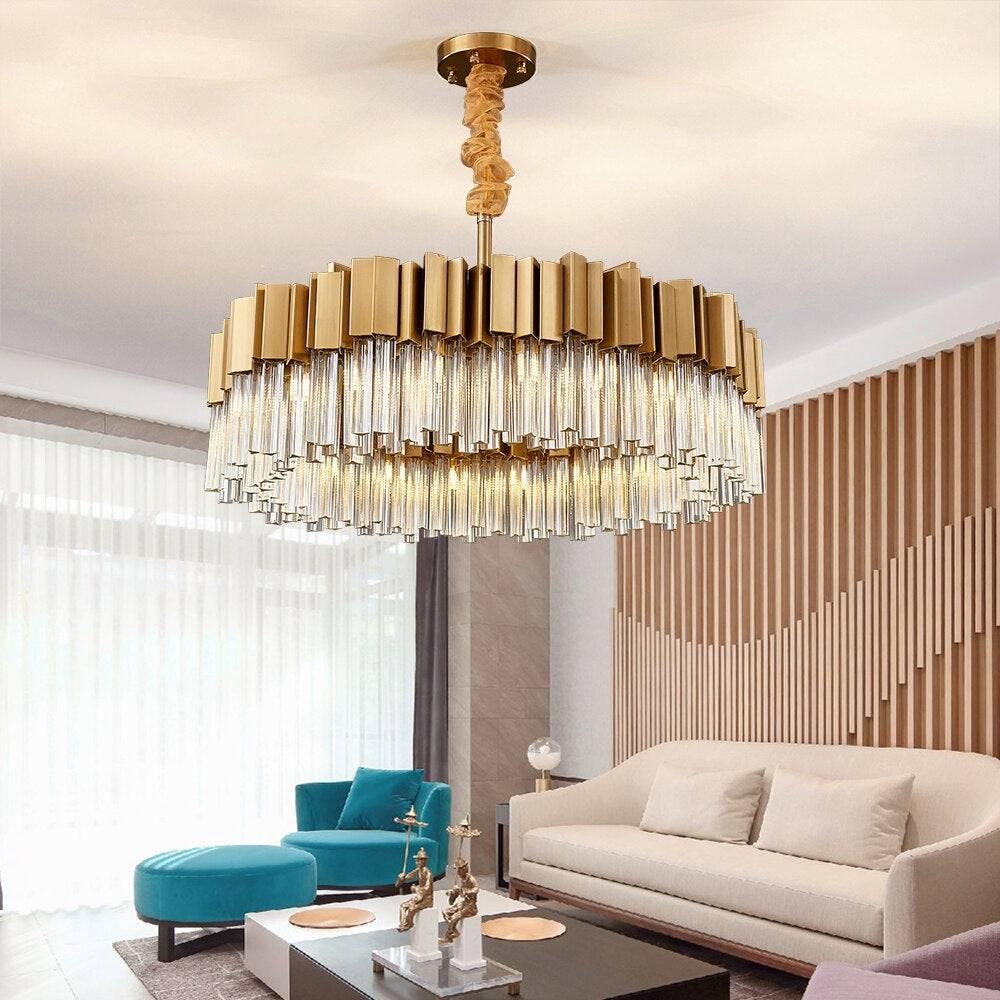 Milano Brushed Gold Crystal Chandelier - D32" - Manorlights