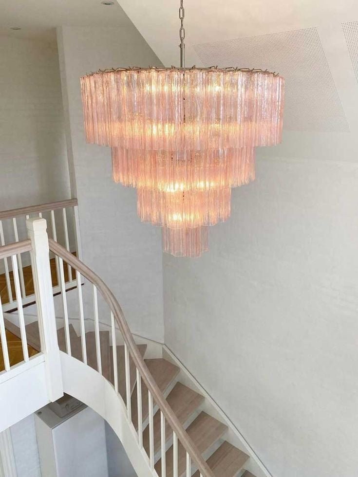 Modern Art Design 3/4/5/7 - Tier Hand - blown Glass Tiered Chandelier - 4 - Tier/D33.5"*H35"PinkWarm Light - Manorlights
