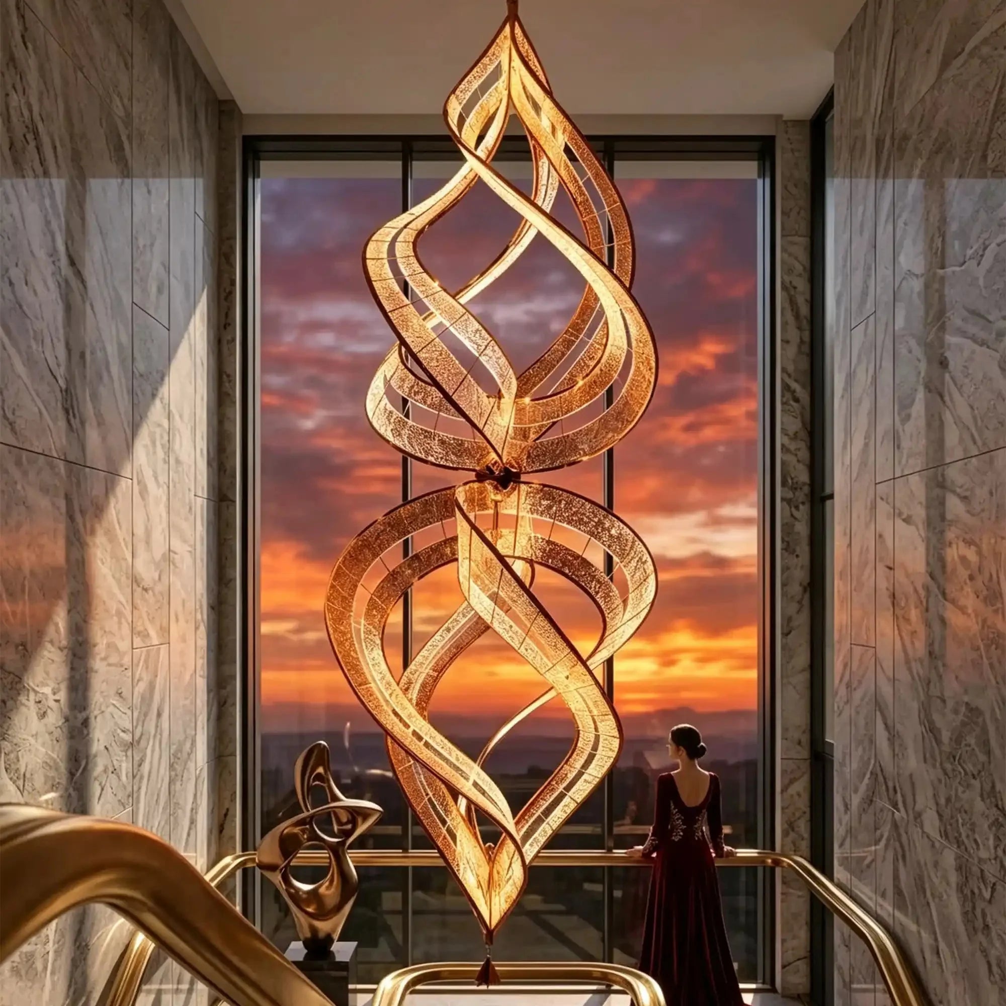 Modern Artistic Double Spiral Acrylic Chandelier for High Ceilings/Staircase/Foyer - D39.37"*H110.24"(D100cm*H280cm)/65kgWarm Light -  Manorlights