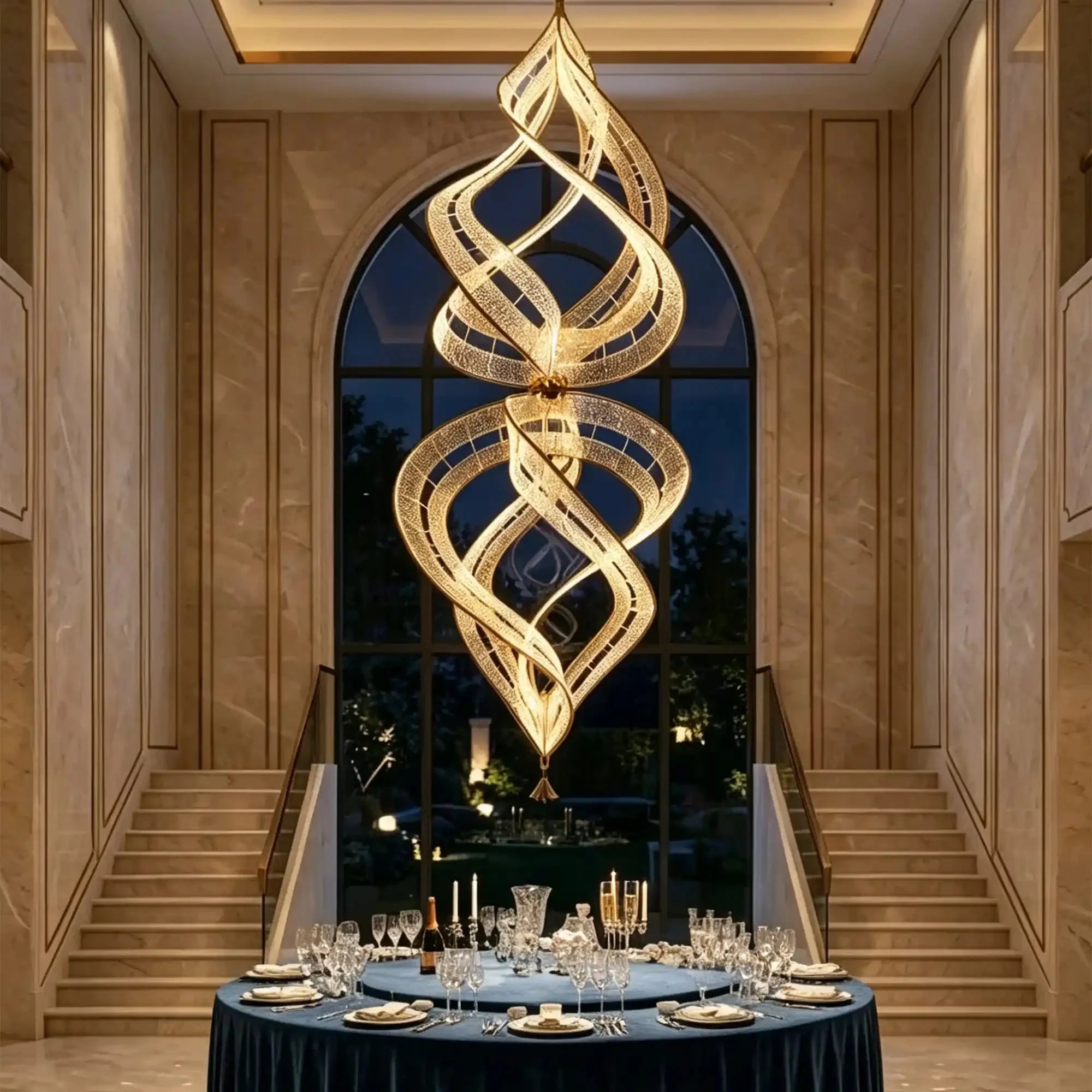 Modern Artistic Double Spiral Acrylic Chandelier for High Ceilings/Staircase/Foyer - D39.37"*H110.24"(D100cm*H280cm)/65kgWarm Light -  Manorlights