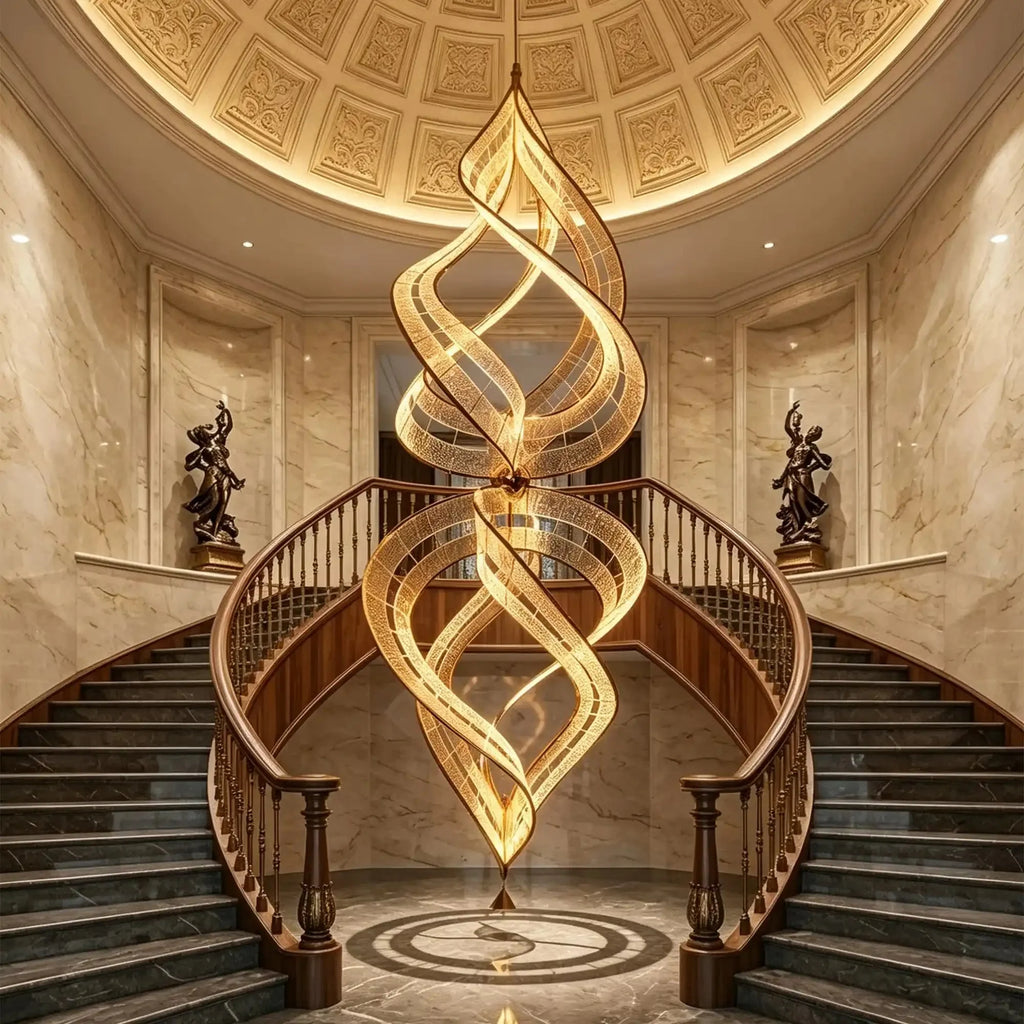 Modern Artistic Double Spiral Acrylic Chandelier for High Ceilings/Staircase/Foyer - D39.37"*H110.24"(D100cm*H280cm)/65kgWarm Light -  Manorlights