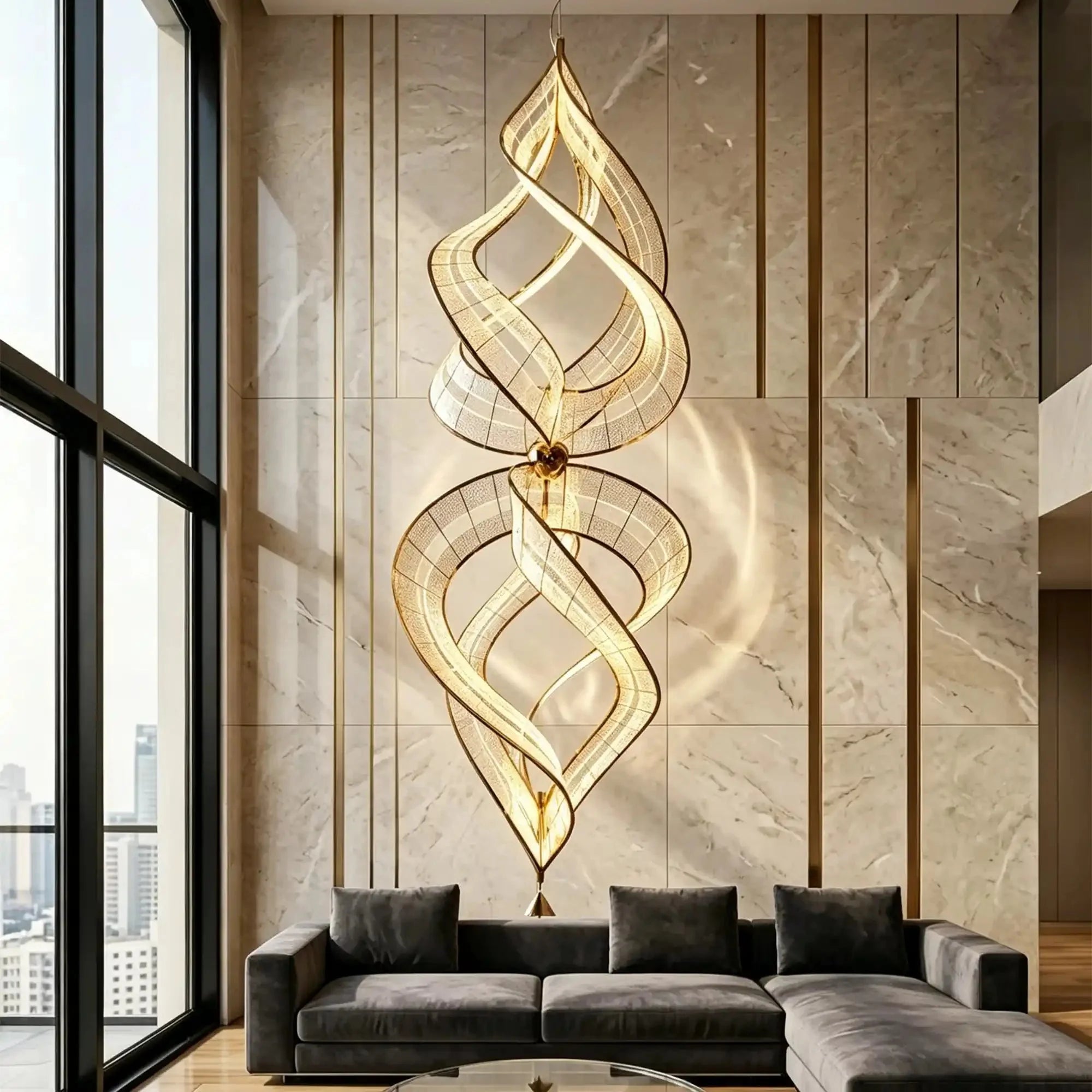 Modern Artistic Double Spiral Acrylic Chandelier for High Ceilings/Staircase/Foyer - D39.37"*H110.24"(D100cm*H280cm)/65kgWarm Light -  Manorlights