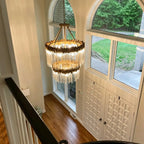 Modern Artistic Luxury Multi-layers Glam Glass Chandelier for High-Ceiling/Staircase/Foyer - 2 Layers/D30"*H56"/46kgAntique CopperWarm LightManorlights