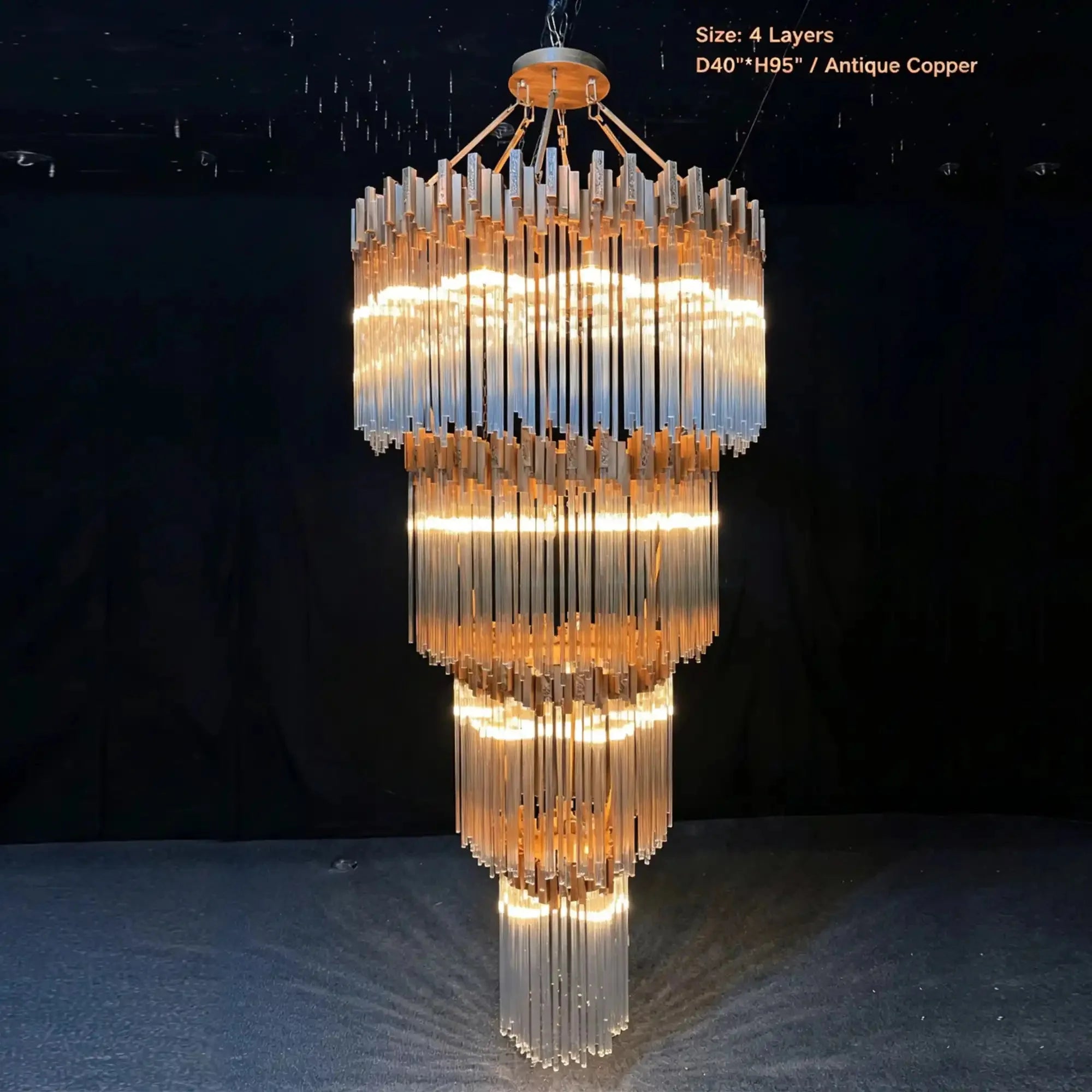 Modern Artistic Luxury Multi-layers Glam Glass Chandelier for High-Ceiling/Staircase/Foyer - 4 Layers/D40"*H95"BlackWarm LightManorlights