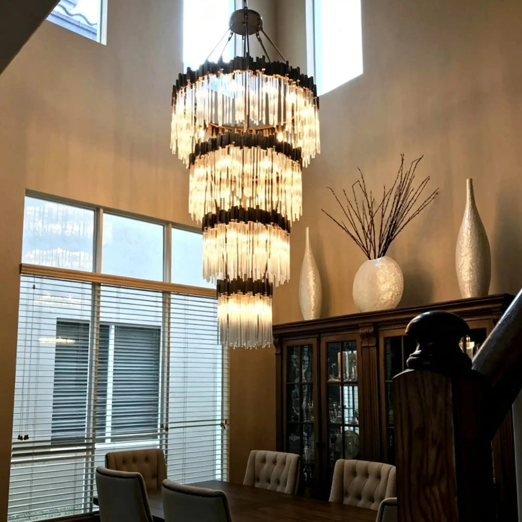 Modern Artistic Luxury Multi-layers Glam Glass Chandelier for High-Ceiling/Staircase/Foyer - 4 Layers/D40"*H95"BlackWarm LightManorlights