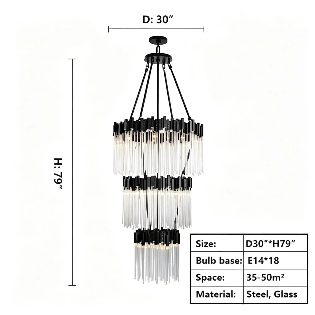 Modern Artistic Luxury Multi-layers Glam Glass Chandelier for High-Ceiling/Staircase/Foyer - 4 Layers/D40"*H95"BlackWarm LightManorlights