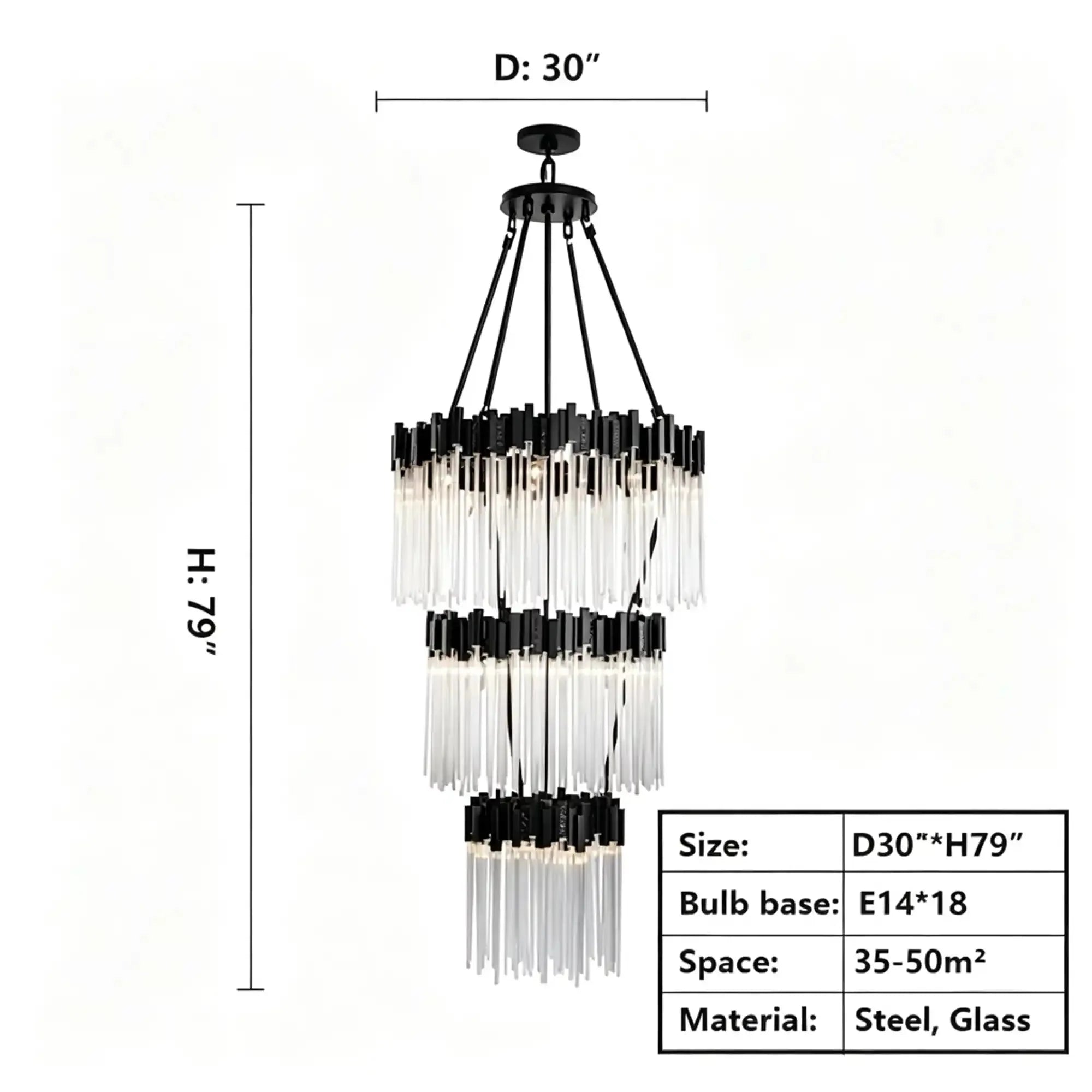Modern Artistic Luxury Multi-layers Glam Glass Chandelier for High-Ceiling/Staircase/Foyer - 4 Layers/D40"*H95"BlackWarm LightManorlights