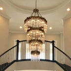Modern Artistic Luxury Multi-layers Glam Glass Chandelier for High-Ceiling/Staircase/Foyer - 4 Layers/D40"*H95"BlackWarm LightManorlights
