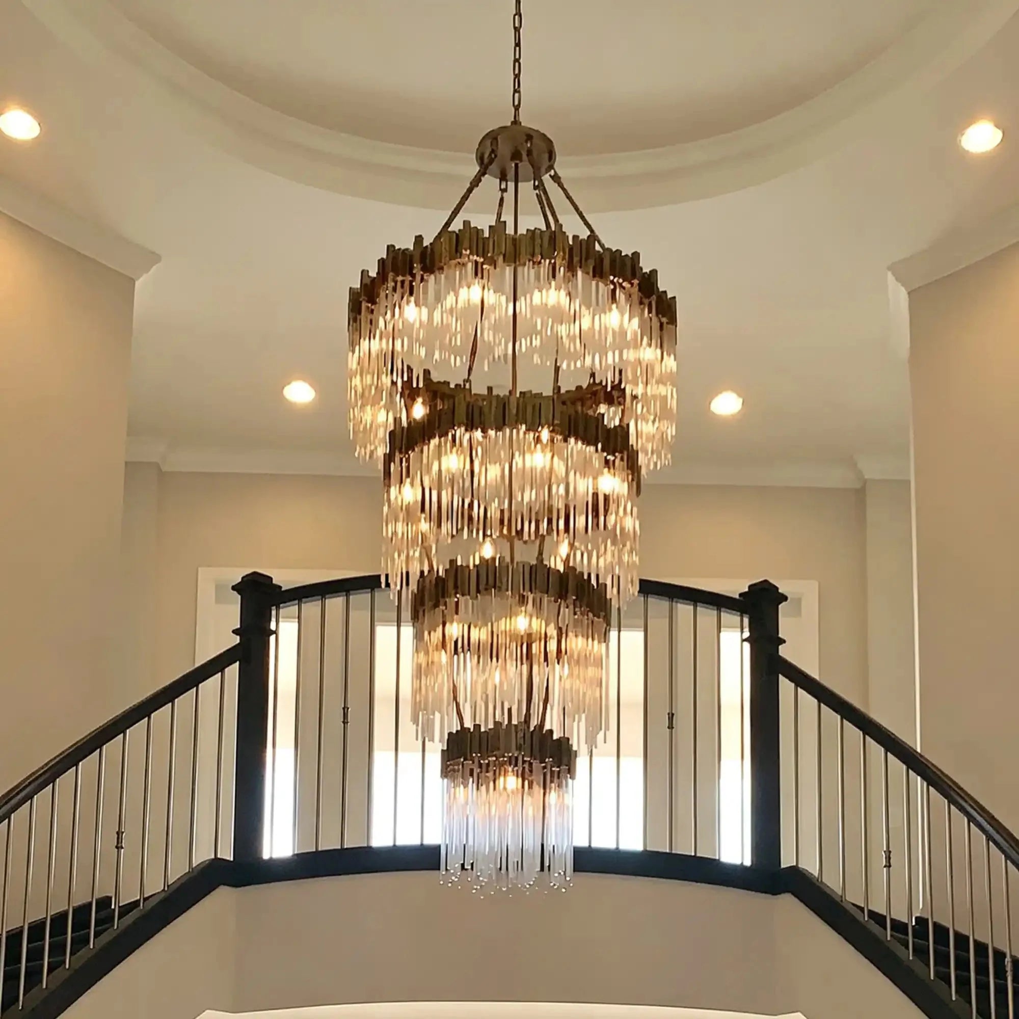 Modern Artistic Luxury Multi-layers Glam Glass Chandelier for High-Ceiling/Staircase/Foyer - 4 Layers/D40"*H95"BlackWarm LightManorlights