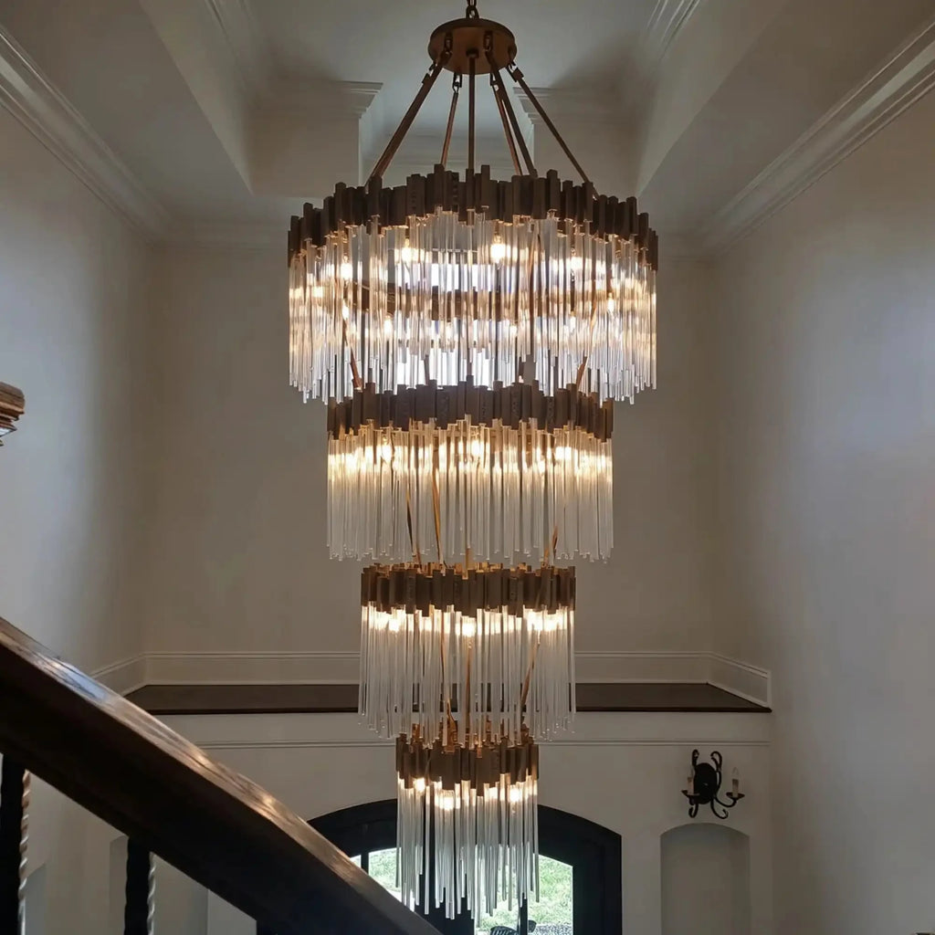 Modern Artistic Luxury Multi-layers Glam Glass Chandelier for High-Ceiling/Staircase/Foyer - 4 Layers/D40"*H95"BlackWarm LightManorlights