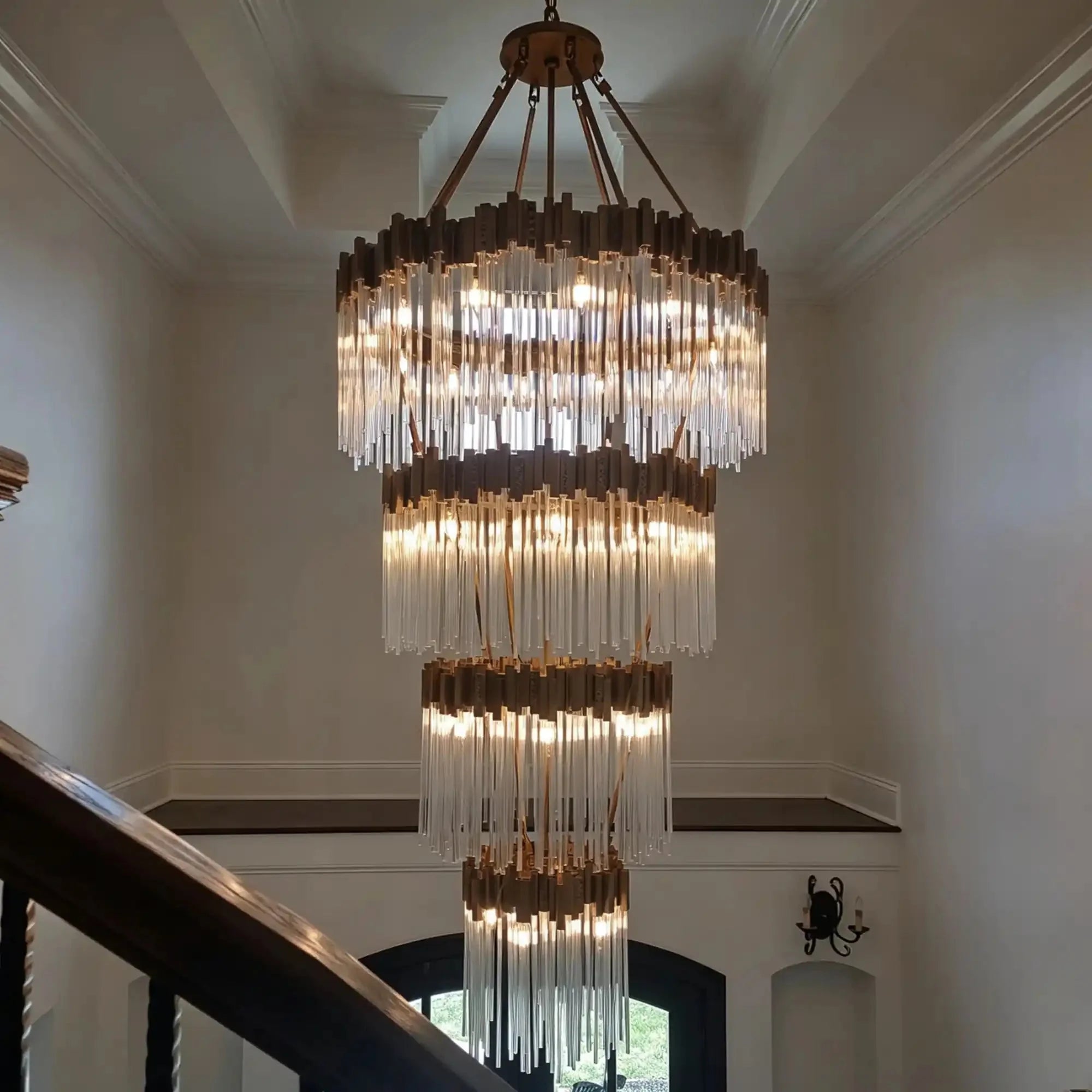Modern Artistic Luxury Multi-layers Glam Glass Chandelier for High-Ceiling/Staircase/Foyer - 4 Layers/D40"*H95"BlackWarm LightManorlights