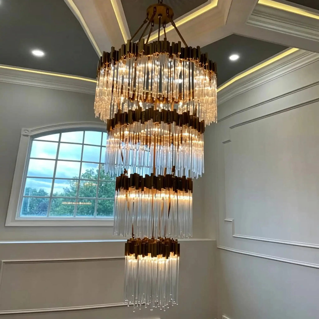 Modern Artistic Luxury Multi-layers Glam Glass Chandelier for High-Ceiling/Staircase/Foyer - 4 Layers/D40"*H95"BlackWarm LightManorlights