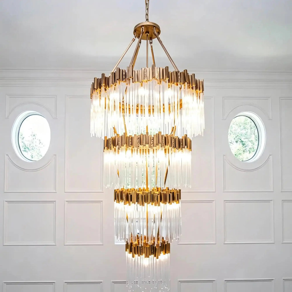 Modern Artistic Luxury Multi-layers Glam Glass Chandelier for High-Ceiling/Staircase/Foyer - 4 Layers/D40"*H95"BlackWarm LightManorlights