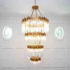Modern Artistic Luxury Multi-layers Glam Glass Chandelier for High-Ceiling/Staircase/Foyer - 4 Layers/D40"*H95"BlackWarm LightManorlights