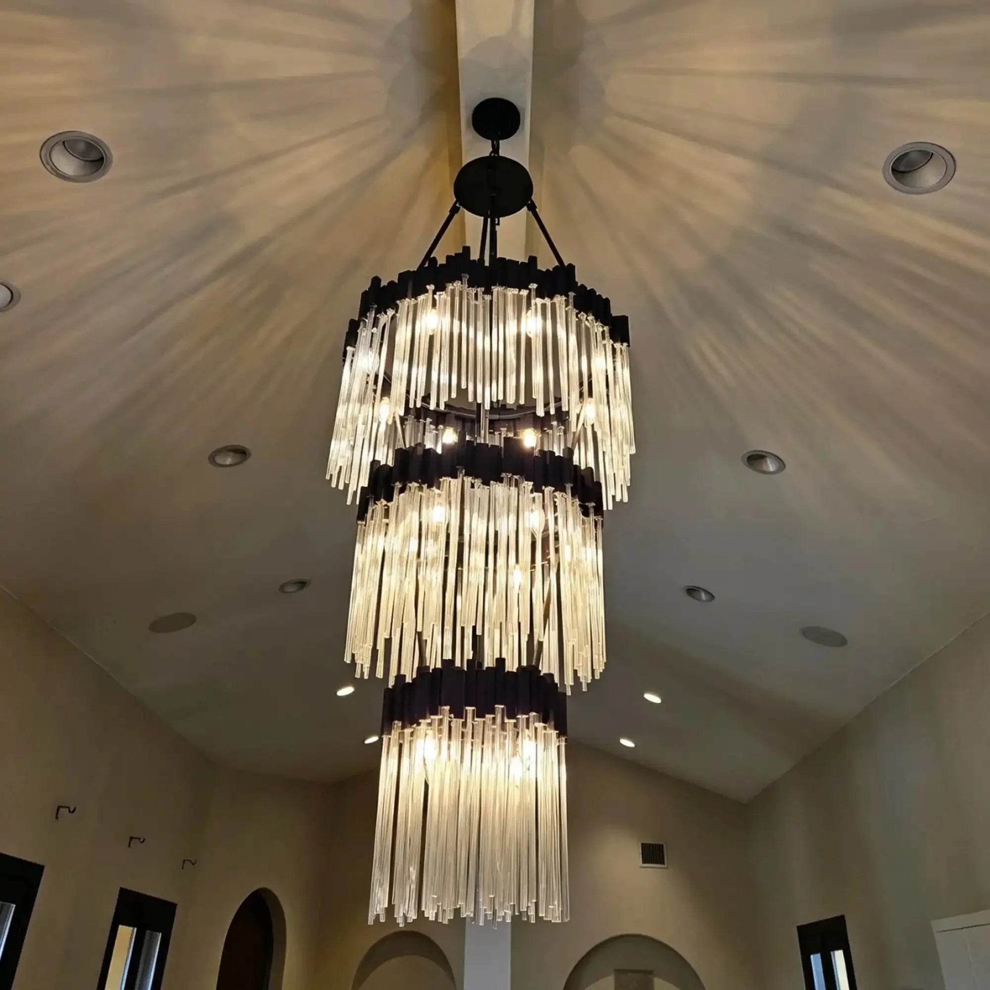 Modern Artistic Luxury Multi-layers Glam Glass Chandelier for High-Ceiling/Staircase/Foyer - 4 Layers/D40"*H95"BlackWarm LightManorlights