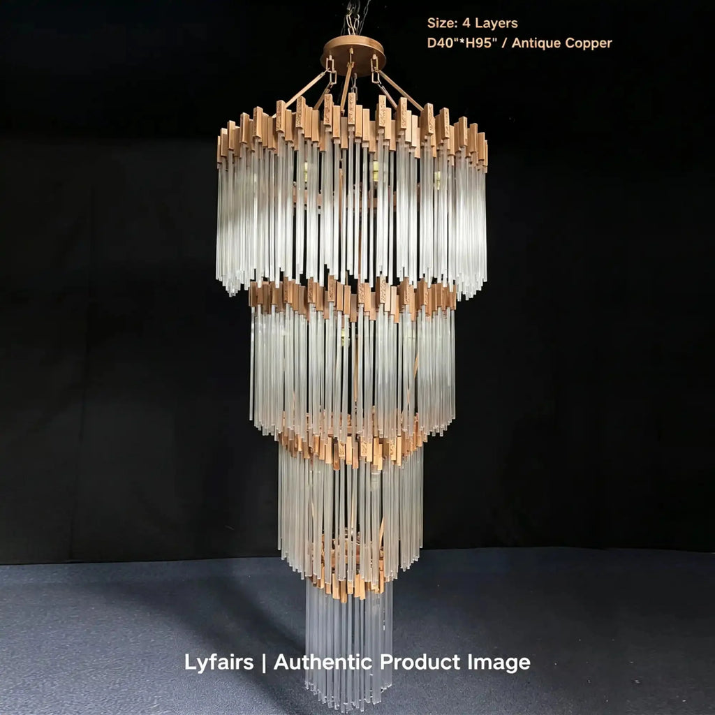 Modern Artistic Luxury Multi-layers Glam Glass Chandelier for High-Ceiling/Staircase/Foyer - 4 Layers/D40"*H95"BlackWarm LightManorlights
