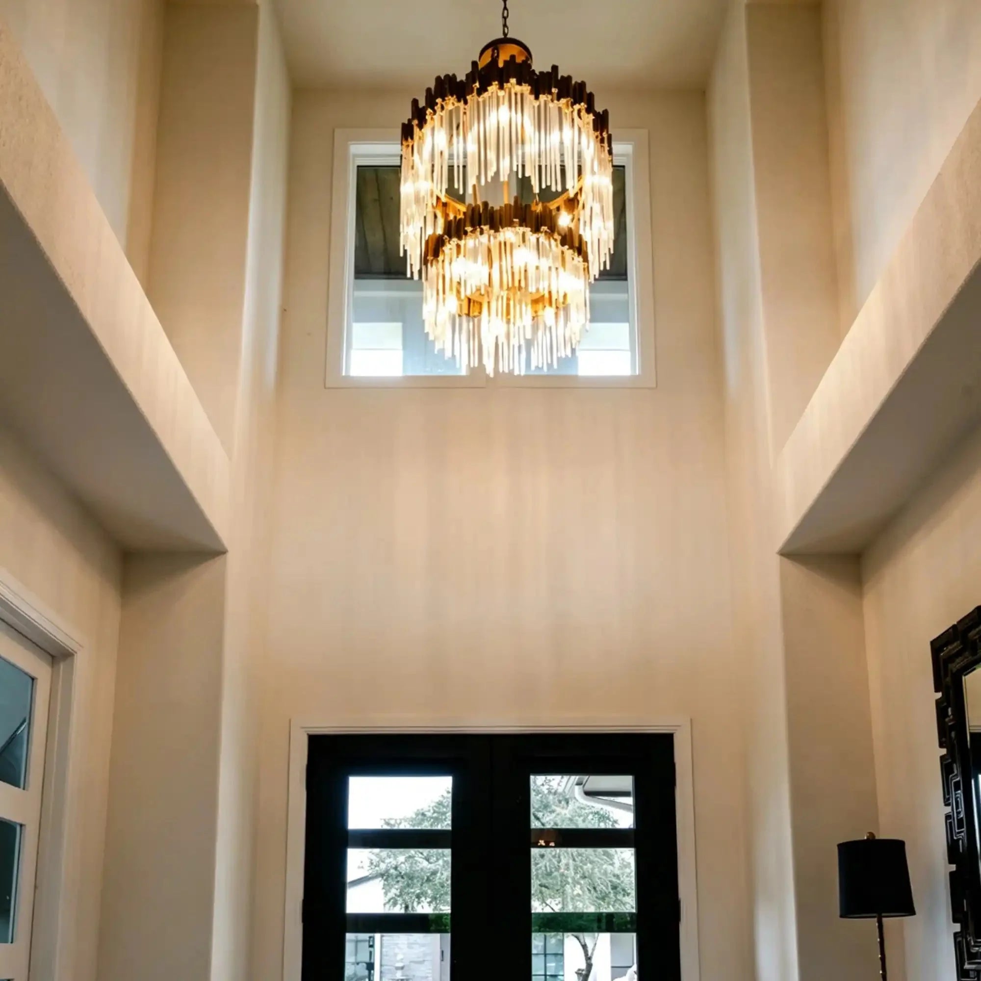 Modern Artistic Luxury Multi-layers Glam Glass Chandelier for High-Ceiling/Staircase/Foyer - 4 Layers/D40"*H95"BlackWarm LightManorlights