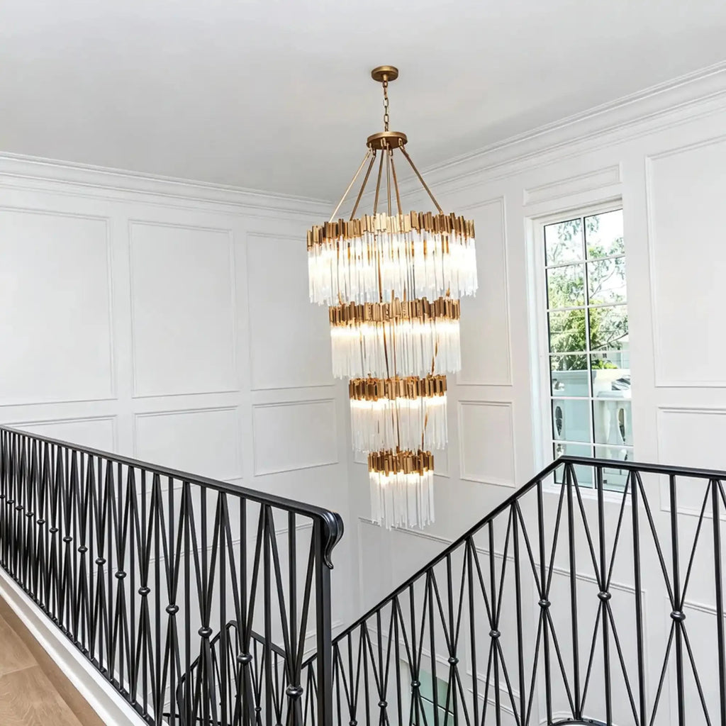 Modern Artistic Luxury Multi-layers Glam Glass Chandelier for High-Ceiling/Staircase/Foyer - 4 Layers/D40"*H95"Antique CopperWarm LightManorlights