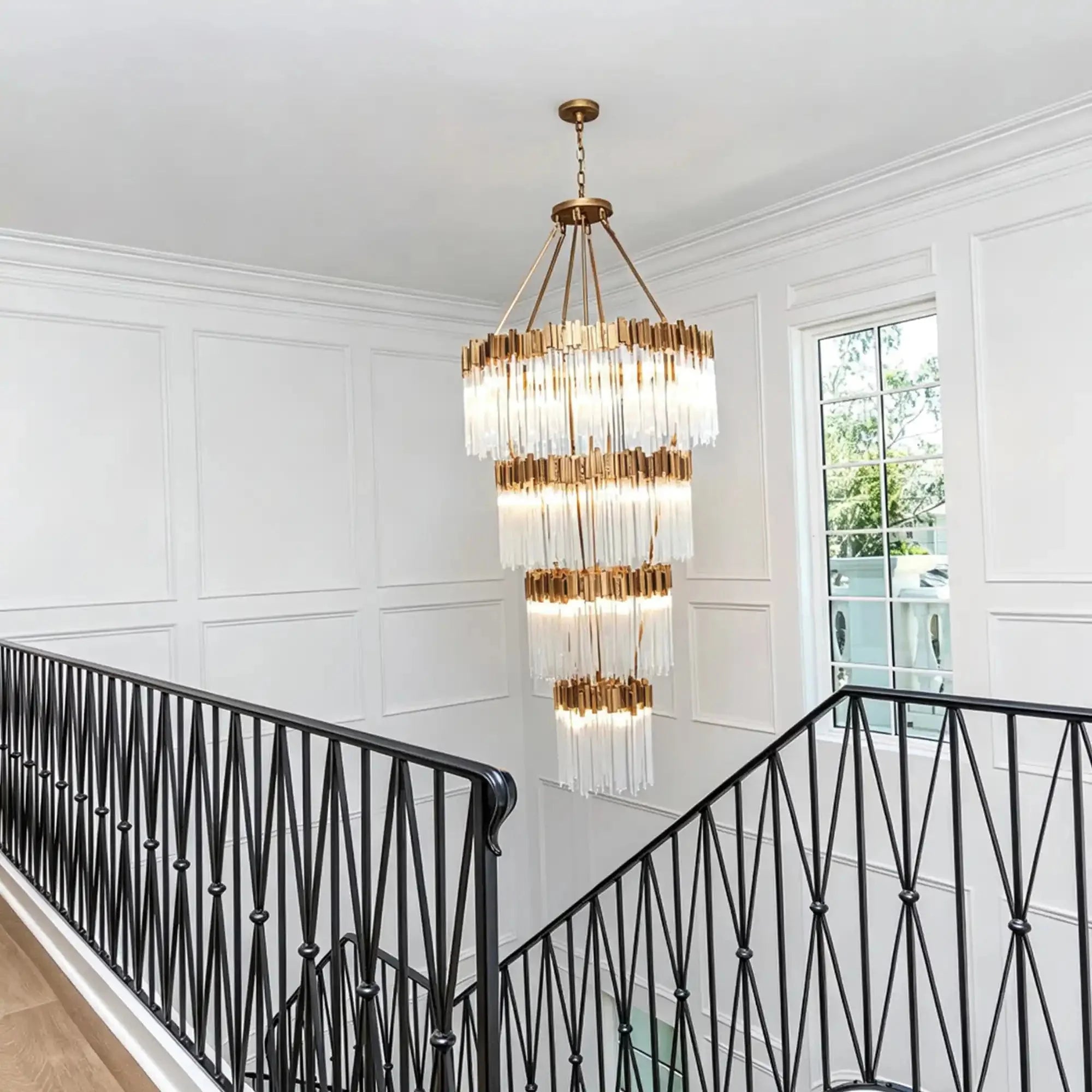 Modern Artistic Luxury Multi-layers Glam Glass Chandelier for High-Ceiling/Staircase/Foyer - 4 Layers/D40"*H95"Antique CopperWarm LightManorlights