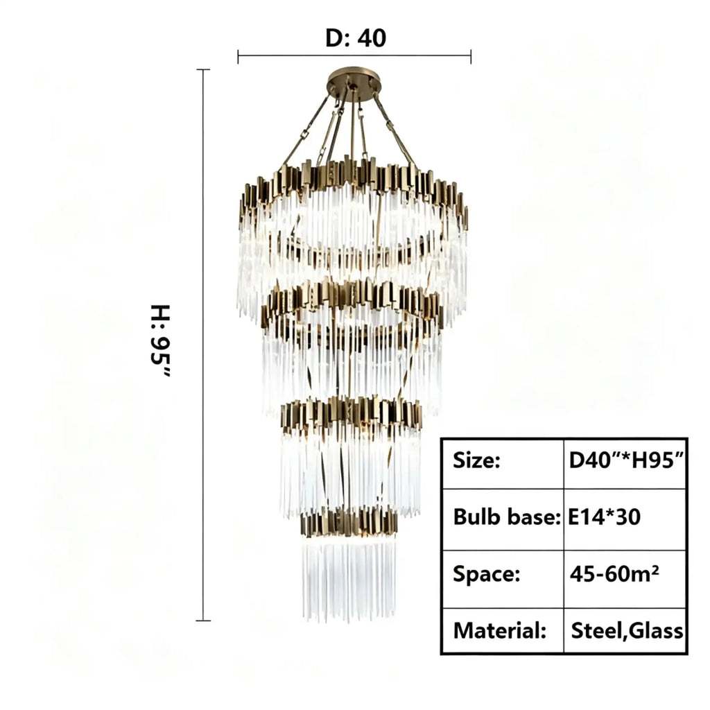 Modern Artistic Luxury Multi-layers Glam Glass Chandelier for High-Ceiling/Staircase/Foyer - 4 Layers/D40"*H95"BlackWarm LightManorlights