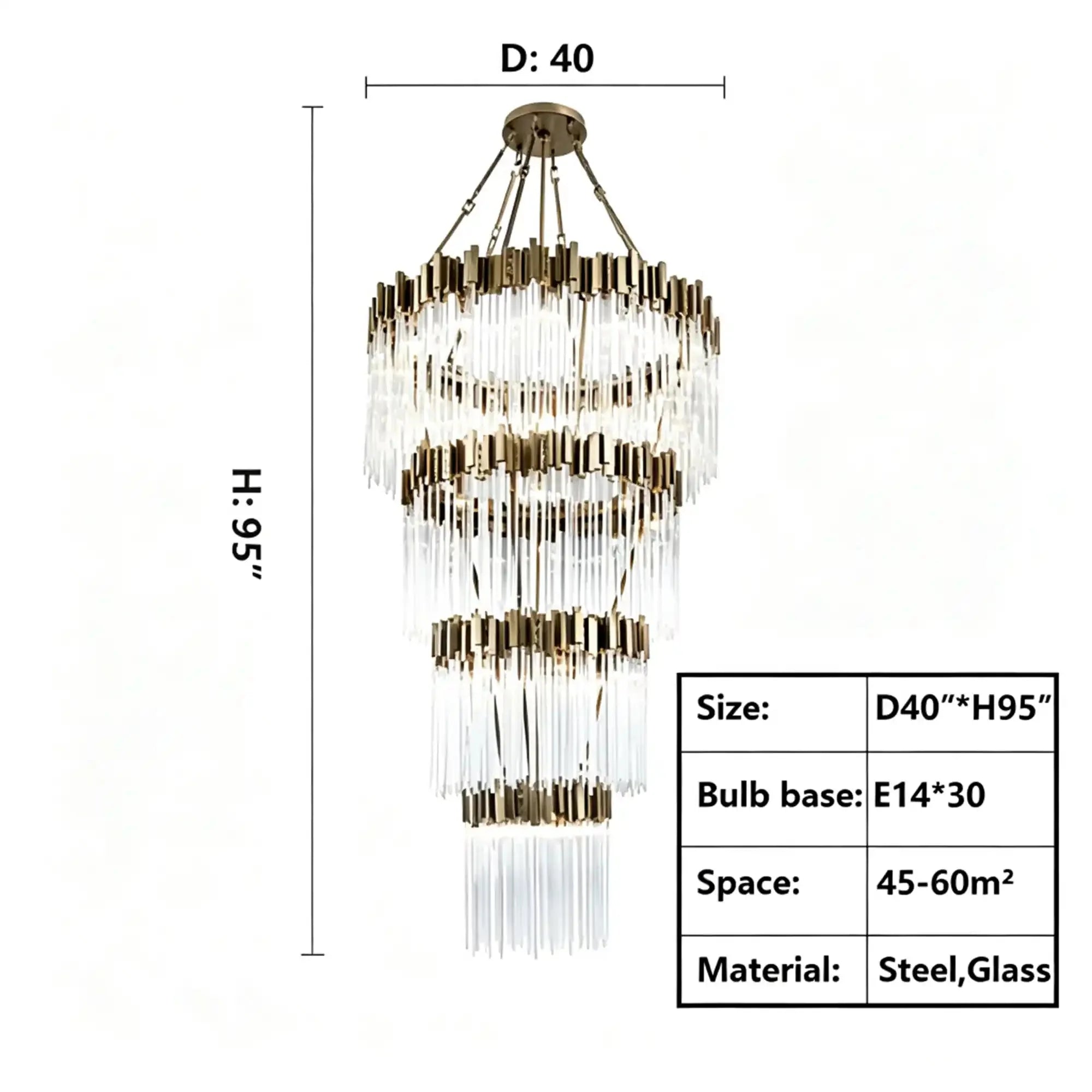 Modern Artistic Luxury Multi-layers Glam Glass Chandelier for High-Ceiling/Staircase/Foyer - 4 Layers/D40"*H95"BlackWarm LightManorlights