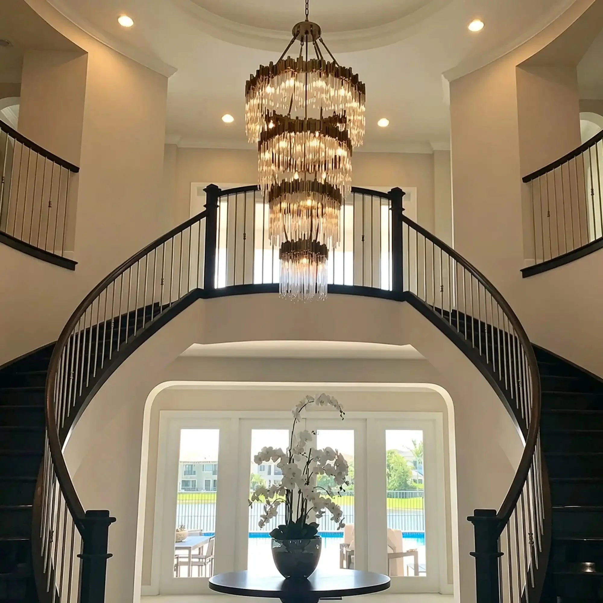 Modern Artistic Luxury Multi-layers Glam Glass Chandelier for High-Ceiling/Staircase/Foyer - 4 Layers/D40"*H95"BlackWarm LightManorlights