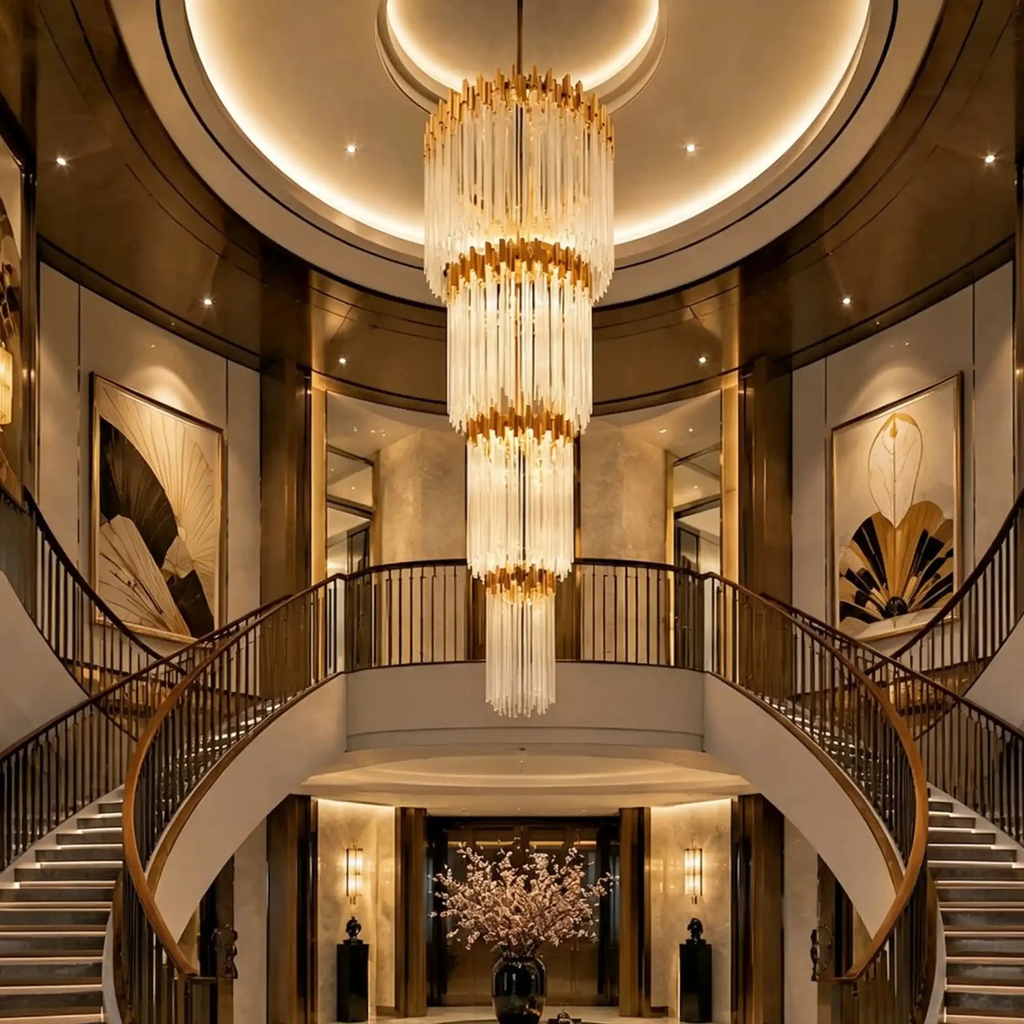 Modern Artistic Luxury Multi-layers Glam Glass Chandelier for High-Ceiling/Staircase/Foyer - 4 Layers/D40"*H95"BlackWarm LightManorlights