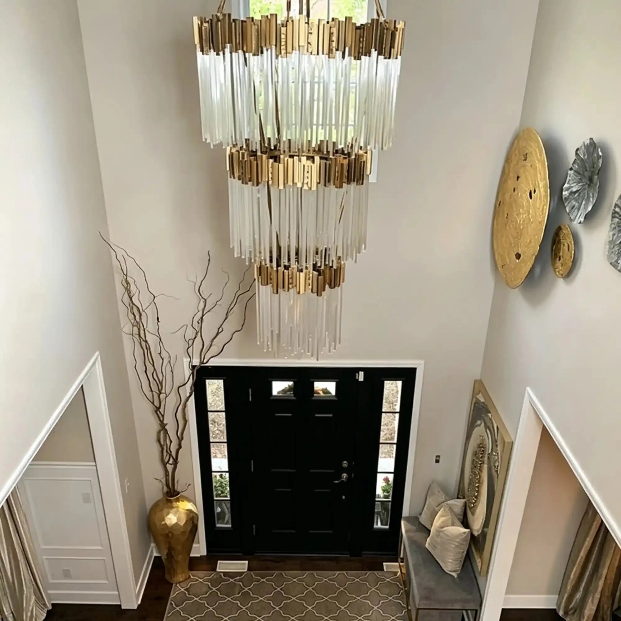 Modern Artistic Luxury Multi-layers Glam Glass Chandelier for High-Ceiling/Staircase/Foyer - 4 Layers/D40"*H95"BlackWarm LightManorlights