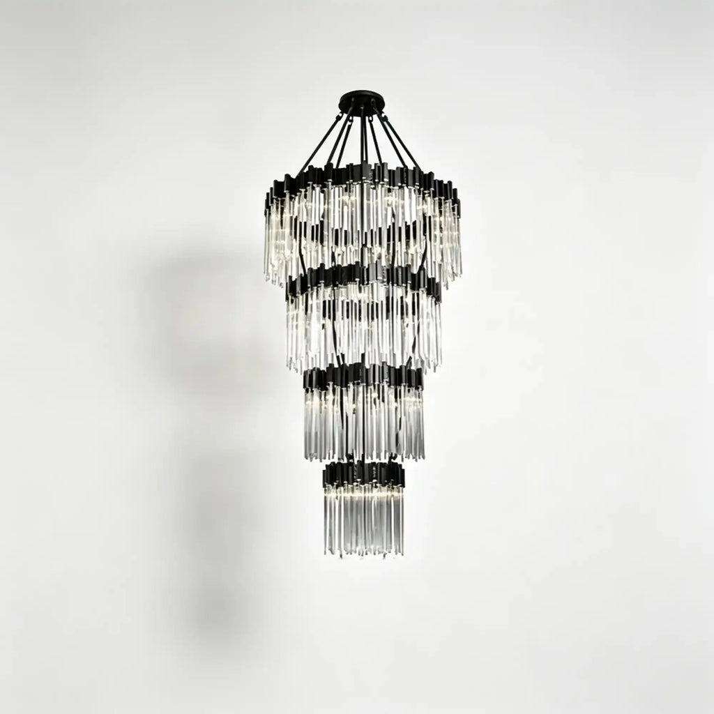 Modern Artistic Luxury Multi-layers Glam Glass Chandelier for High-Ceiling/Staircase/Foyer - 4 Layers/D40"*H95"BlackWarm LightManorlights