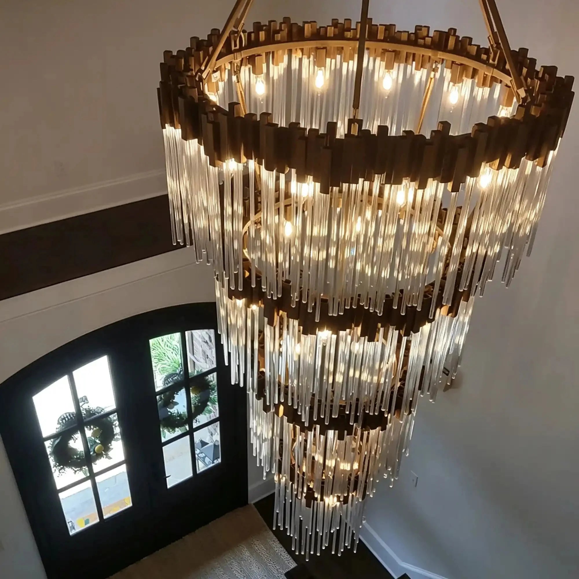 Modern Artistic Luxury Multi-layers Glam Glass Chandelier for High-Ceiling/Staircase/Foyer - 4 Layers/D40"*H95"BlackWarm LightManorlights