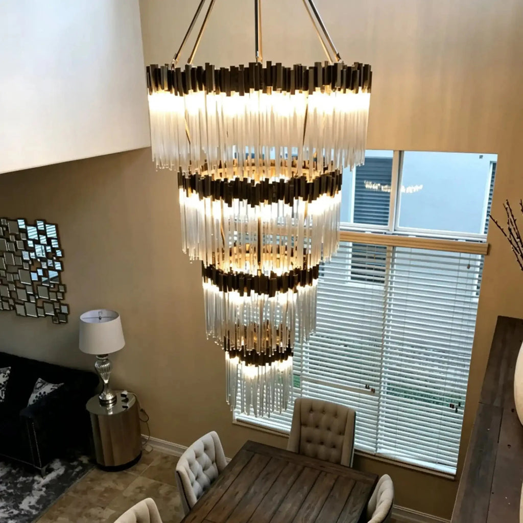 Modern Artistic Luxury Multi-layers Glam Glass Chandelier for High-Ceiling/Staircase/Foyer - 4 Layers/D40"*H95"BlackWarm LightManorlights