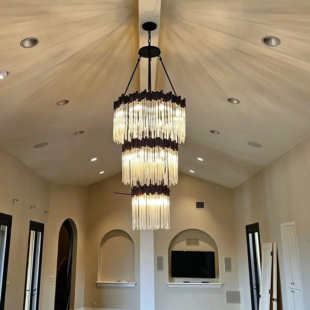 Modern Artistic Luxury Multi-layers Glam Glass Chandelier for High-Ceiling/Staircase/Foyer - 3 Layers/D30"*H79"/59kgAntique CopperWarm LightManorlights