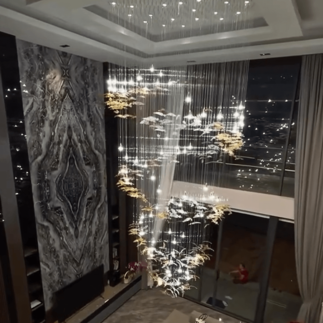 Modern Ascending Spiral Floating Glass Feather Chandelier with Bulbs - Square Canopy/L68"*H144" (L173cm*H366cm)Warm LightManorlights