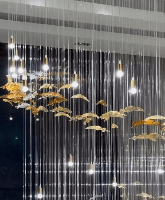Modern Ascending Spiral Floating Glass Feather Chandelier with Bulbs - Square Canopy/L68"*H144" (L173cm*H366cm)Warm LightManorlights