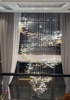 Modern Ascending Spiral Floating Glass Feather Chandelier with Bulbs - Square Canopy/L68"*H144" (L173cm*H366cm)Warm LightManorlights