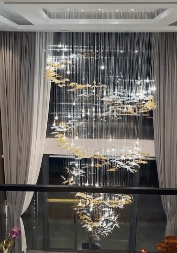Modern Ascending Spiral Floating Glass Feather Chandelier with Bulbs - Square Canopy/L68"*H144" (L173cm*H366cm)Warm LightManorlights
