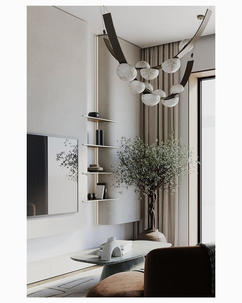 Modern Belt Alabaster Drops LED Chandelier - D74"*H47.2"/ Dia 188cm*H 120cmWarm LightManorlights