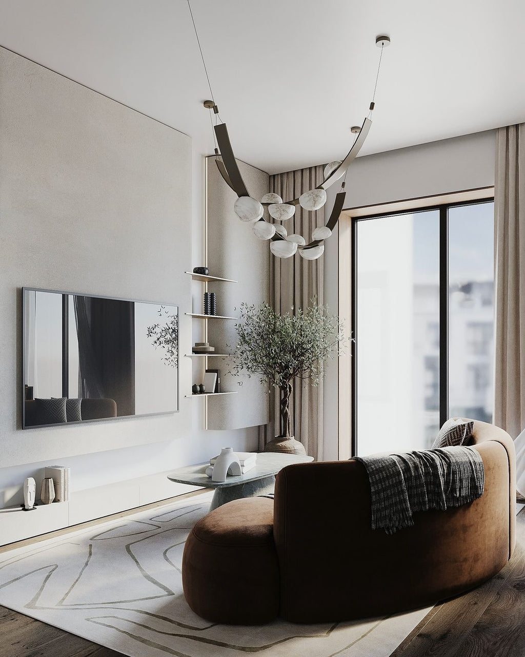 Modern Belt Alabaster Drops LED Chandelier - D74"*H47.2"/ Dia 188cm*H 120cmWarm LightManorlights